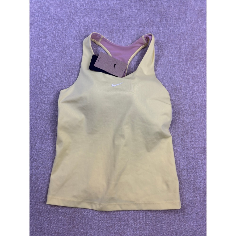 Nike Dri-FIT Alate Trace Tank Top Sports Bra Yellow Mauve Pink Medium NWT